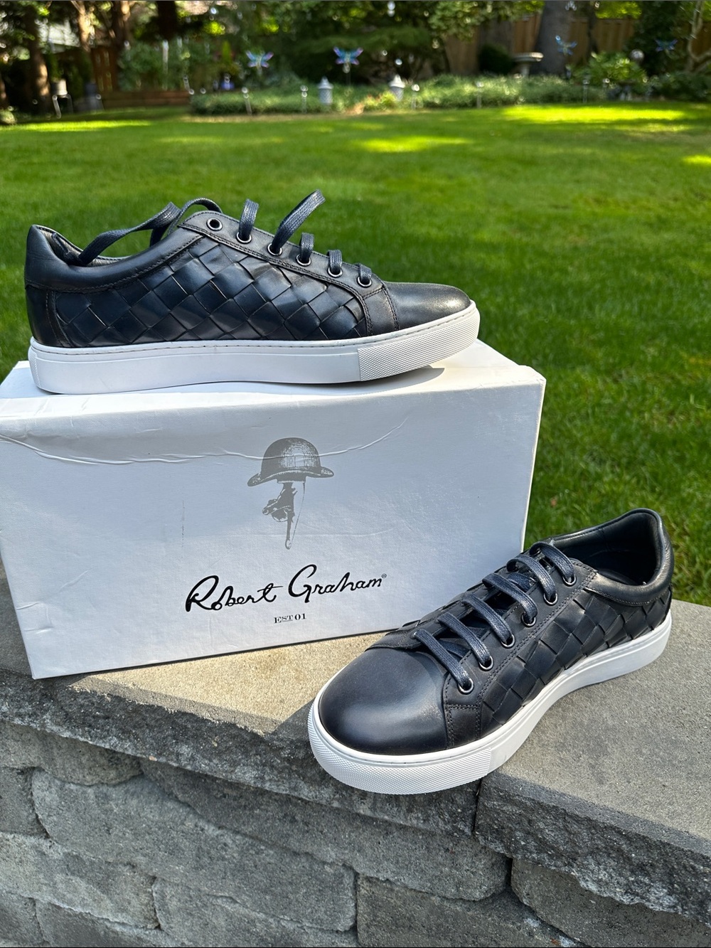 Robert Graham Black Woven Leather Low-Top Sneakers